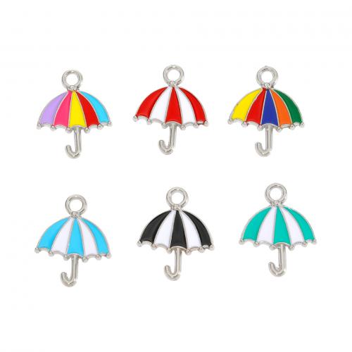 Zinc Alloy Enamel Pendants, Umbrella, silver color plated, DIY [