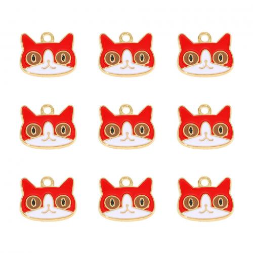 Zinc Alloy Enamel Pendants, Cat, gold color plated, DIY [