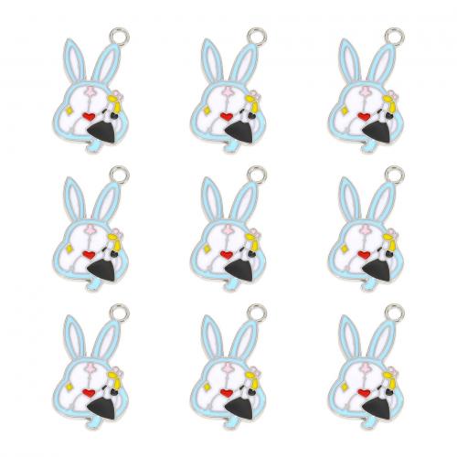 Zinc Alloy Enamel Pendants, Rabbit, silver color plated, DIY [