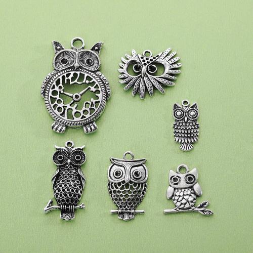 Pendentifs animaux en alliage de zinc, hibou, Placage, DIY & modèles différents pour le choix, argent Vendu par sac