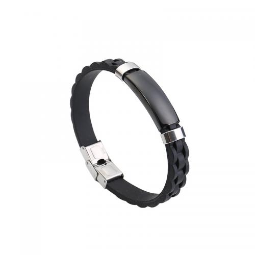 acero inoxidable 304 Pulsera, con silicona, pulido, estilo punky & para hombre, más colores para la opción, longitud:aproximado 8.7 Inch, Vendido por UD[