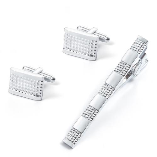 metal Conjunto de Manguitos Tie Clip, clip de corbata & gemelo, chapado en color de plata, para hombre, cuff-link size:18x13mm,Tie clip size:60x6mm, Vendido por Set