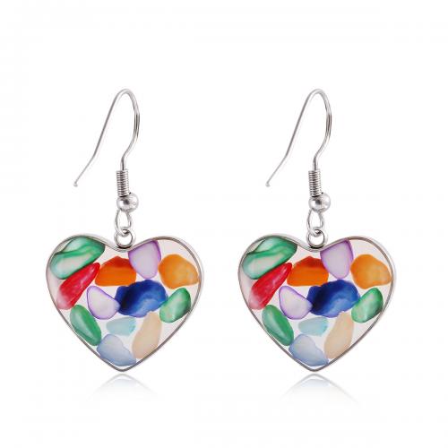 Resin Drop Earring, 304 Stainless Steel, with Natural Gravel & Resin, Heart, fashion jewelry & for woman, 20mm [