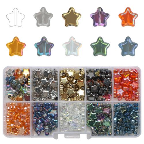 Abalorios de Vidrio Mezclados, con Caja de plástico, Estrella, Bricolaje & 10 células, color mixto, 8x8x4mm, agujero:aproximado 1mm, aproximado 300PCs/Caja, Vendido por Caja