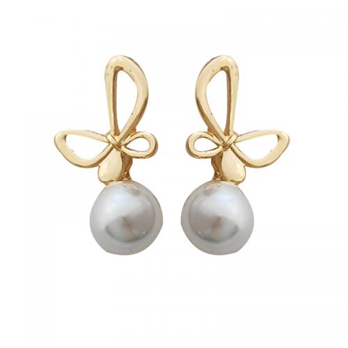 Plastic Pearl Zinc Alloy Earring, with Plastic Pearl, plated, for woman, golden [