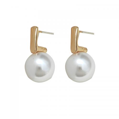 Plastic Pearl Zinc Alloy Earring, with Plastic Pearl, plated, for woman, golden [