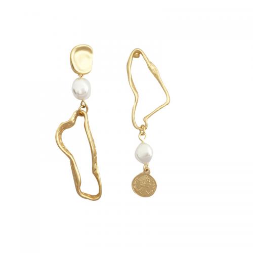 Plastic Pearl Zinc Alloy Earring, with Plastic Pearl, plated, for woman, golden [