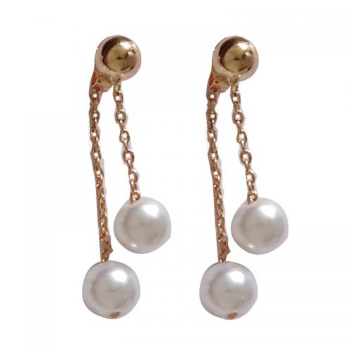 Plastic Pearl Zinc Alloy Earring, with Plastic Pearl, plated, for woman, golden [