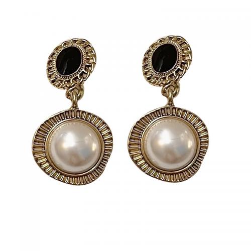 Plastic Pearl Zinc Alloy Earring, with Plastic Pearl, plated & for woman & enamel, golden [