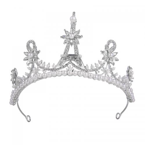 Tiaras nupciales, aleación de zinc, con diamantes de imitación & Perlas plásticas, Joyería & para mujer & con diamantes de imitación, más colores para la opción, Diameter: 16cm,Height: 9cm, Vendido por UD[