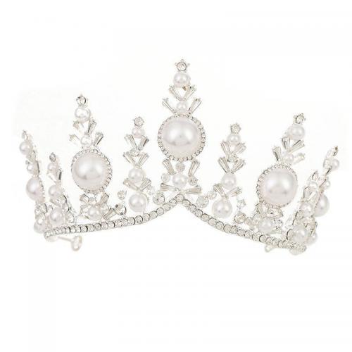 Tiaras nupciales, aleación de zinc, con diamantes de imitación & Perlas plásticas, Joyería & diferentes estilos para la opción & para mujer & con diamantes de imitación, Diameter: 16cm,Height: 8cm, Vendido por UD[