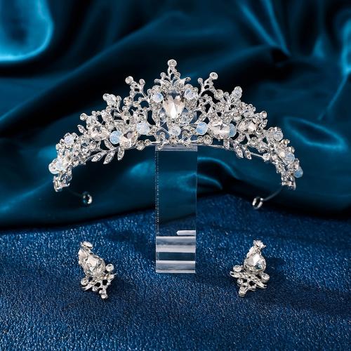 Zinc Alloy Hair Jewelry Set, crown & earring, with Rhinestone, 2 pieces & fashion jewelry & for woman & with rhinestone 14.7cm 5.5cm [