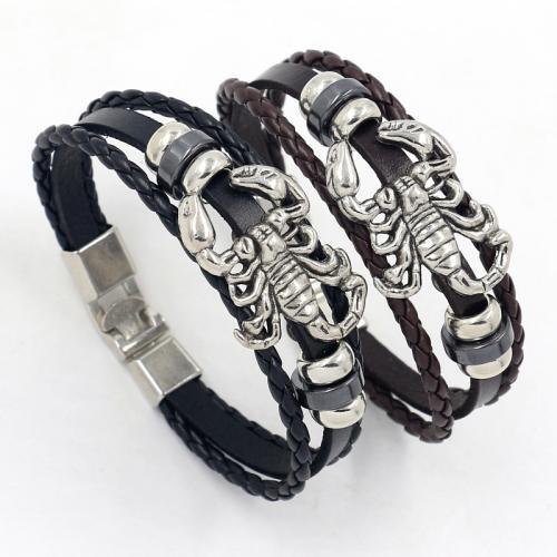 Cuero de vaca Pulsera, con aleación de zinc, Escorpión, hecho a mano, multicapa & estilo punky & unisexo, más colores para la opción, longitud:aproximado 8.3 Inch, Vendido por UD