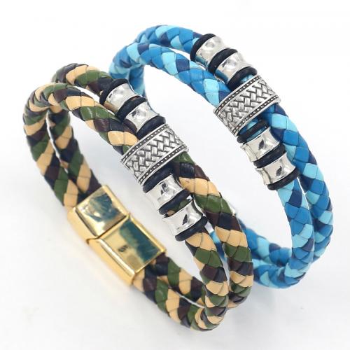 Zinc Alloy Bracelet, with Cowhide, multilayer & Unisex [