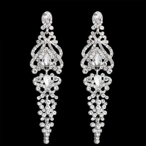 Boucle d'oreille de zinc alliage strass goutte, alliage de zinc, bijoux de mode & pour mariée & avec strass, plus de couleurs à choisir, Vendu par paire[