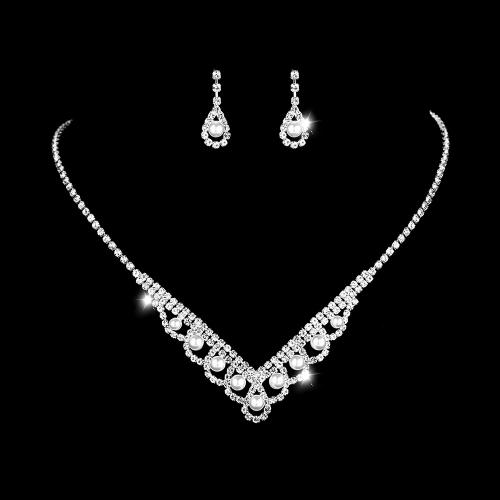 Brass Jewelry Set, earring & necklace, plated, for woman & with rhinestone cm [