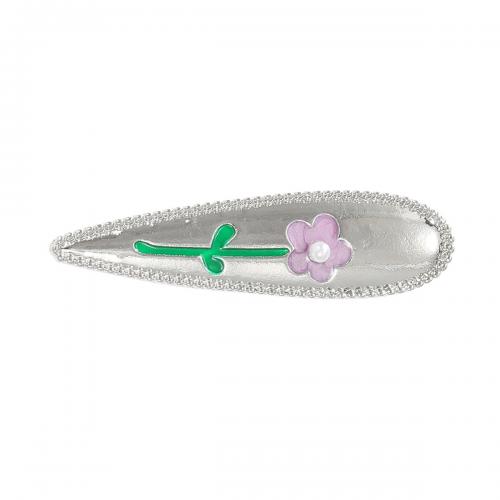 Alligator Hair Clip, Zinc Alloy, with Plastic Pearl, fashion jewelry & for woman & enamel, silver color [