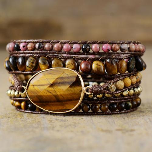 Ojo de tigre Pulsera, con Cuero de PU & aleación de zinc, hecho a mano, multicapa & Estilo bohemio & para mujer, longitud:aproximado 20-24 Inch, Vendido por UD