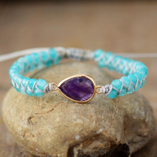 Amethyst Armband, mit Terylen Schnur & Kristall, Tropfen, handgemacht, Doppelschicht & Bohemian-Stil & für Frau, Länge:ca. 7-11 ZollInch, verkauft von PC[