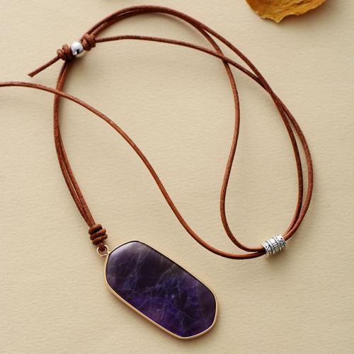 Gemstone Necklace, with cowhide cord & Zinc Alloy, Geometrical Pattern & Unisex Approx 23.6 Inch [