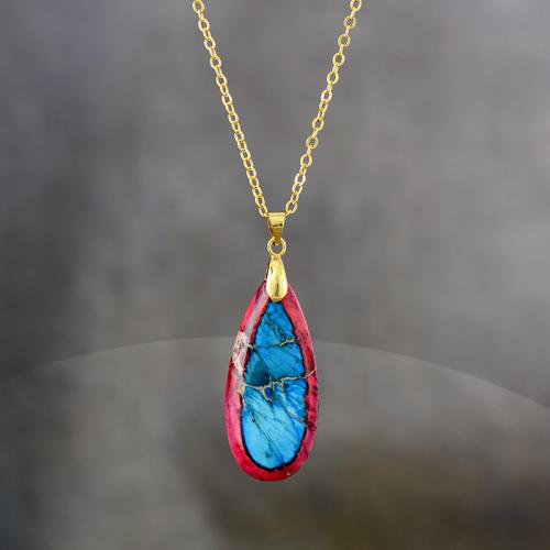 Impression Jasper Necklace, with Zinc Alloy, Teardrop, plated, fashion jewelry & Unisex Approx 17.7 Inch [