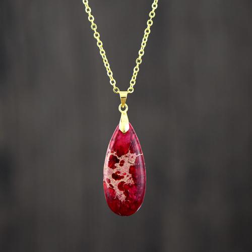 Impression Jasper Necklace, with Zinc Alloy, Teardrop, plated, fashion jewelry & Unisex Approx 17.7 Inch [