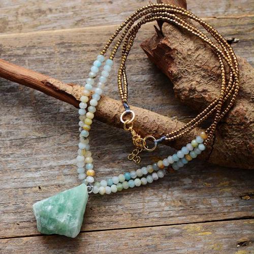 ​Amazonite​ Necklace, with Zinc Alloy, Geometrical Pattern, gold color plated, fashion jewelry & for woman Approx 17.7 Inch [