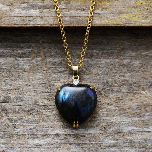 Labradorite Necklace, with Zinc Alloy, Heart, 18K gold plated, fashion jewelry & for woman Approx 17.7 Inch [