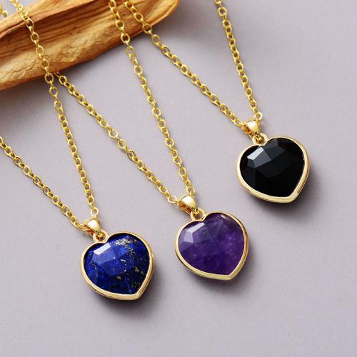 Gemstone Necklace, with Zinc Alloy, Heart, 18K gold plated, fashion jewelry & for woman Approx 17.7 Inch [