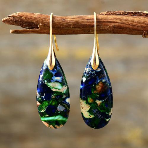 Impression Jasper Drop Earring, with Brass, Teardrop, plated, Bohemian style & for woman [