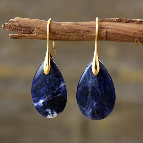 Natural Stone Drop Earring, with Brass, Teardrop, plated, Bohemian style & for woman [