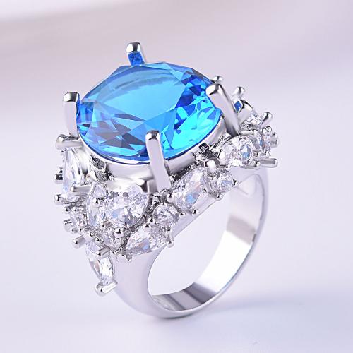 Rhinestone Brass Finger Ring, platinum plated, fashion jewelry & for woman & with rhinestone, blue, nickel, lead & cadmium free [