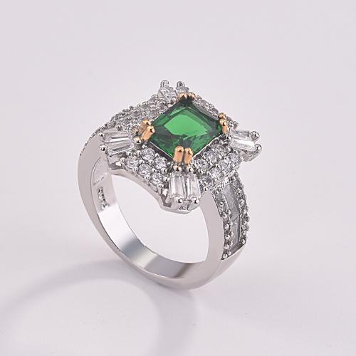 Rhinestone Brass Finger Ring, with Cubic Zirconia, Square, plated, fashion jewelry & for woman & with rhinestone, green, nickel, lead & cadmium free [