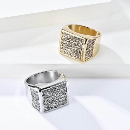 Rhinestone Stainless Steel Finger Ring, 304 Stainless Steel, polished & for man & with rhinestone ring width 17mm 