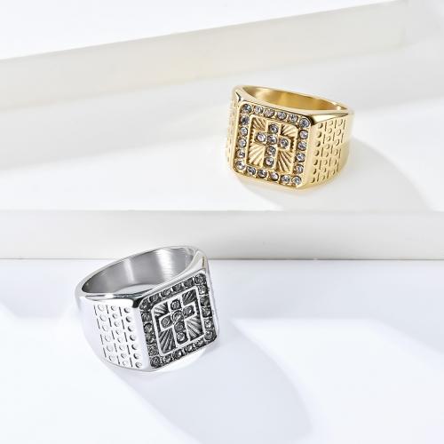 Rhinestone Stainless Steel Finger Ring, 304 Stainless Steel, polished, Unisex & with rhinestone ring width 15mm 