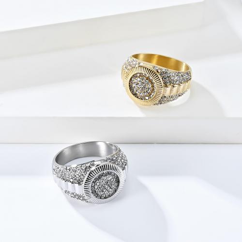 Rhinestone Stainless Steel Finger Ring, 304 Stainless Steel, polished, Unisex & with rhinestone ring width 15mm 