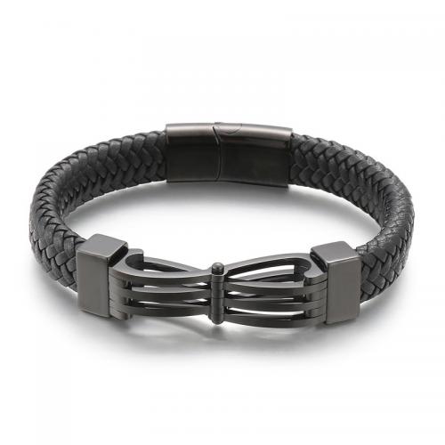 bracelet de cordon en PU , cuir PU, avec Acier inoxydable 304, Placage ionique sous vide, bijoux de mode & styles différents pour le choix & pour homme, plus de couleurs à choisir, Vendu par PC[