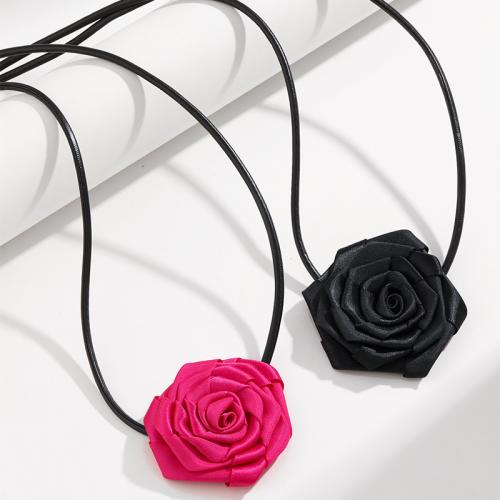 Mode Choker Halskette, Stoff, mit Lederband, Blume, für Frau, keine, 60mm, Länge:102 cm, verkauft von PC[