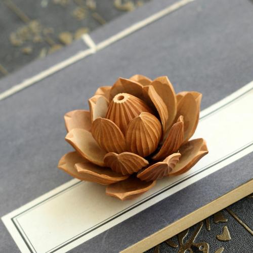 Original Wood Beads, Peach Wood, Flower, Carved, DIY [