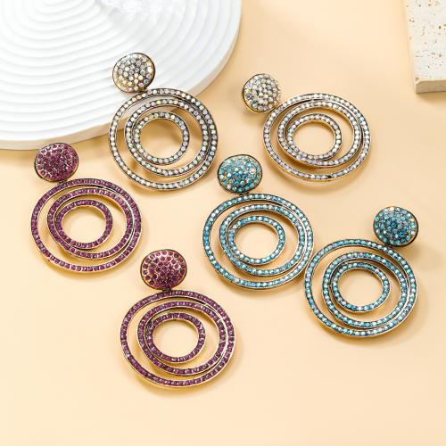 Zinc Alloy Rhinestone Drop Earring, Round, fashion jewelry & for woman & with rhinestone & hollow [