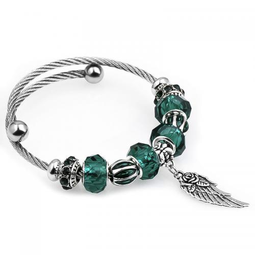 Europeo pulseras de cristal mixto, aleación de zinc, con Cristal, Joyería & para mujer, verde, diámetro interior:aproximado 55mm, Vendido por UD[