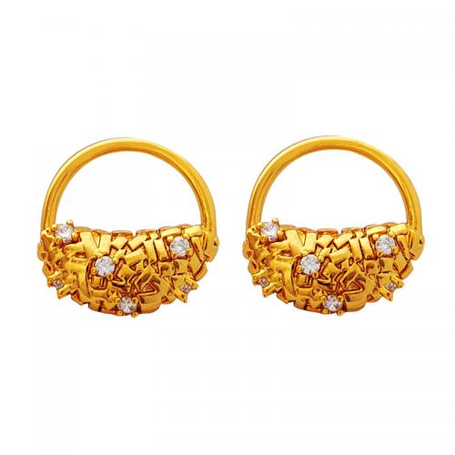 Cubic Zirconia Micro Pave Brass Earring, real gold plated, micro pave cubic zirconia & for woman, golden [