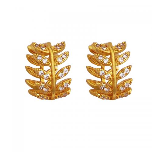 Cubic Zirconia Micro Pave Brass Earring, Wheat, real gold plated, micro pave cubic zirconia & for woman, golden [