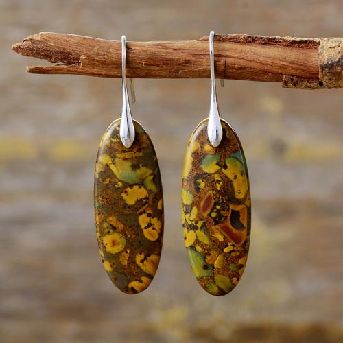 Natural Stone Drop Earring, with Brass, Teardrop, plated, Bohemian style & for woman [