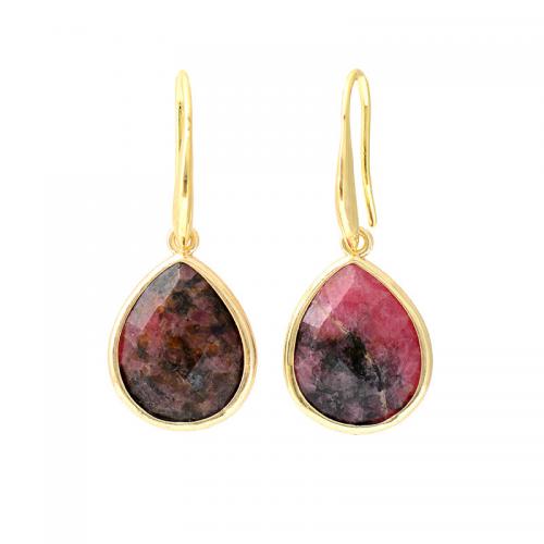 Rhodochrosite Drop Earring, with Brass, Teardrop, gold color plated, Bohemian style & for woman [