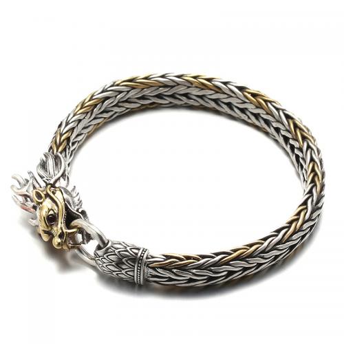 Brass Bracelet, Dragon, plated, vintage & Unisex & with rhinestone [