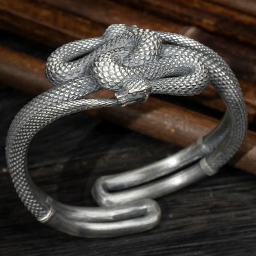 Brass Cuff Bangle, Snake, antique silver color plated, vintage & Unisex, Inner Approx 60mm [