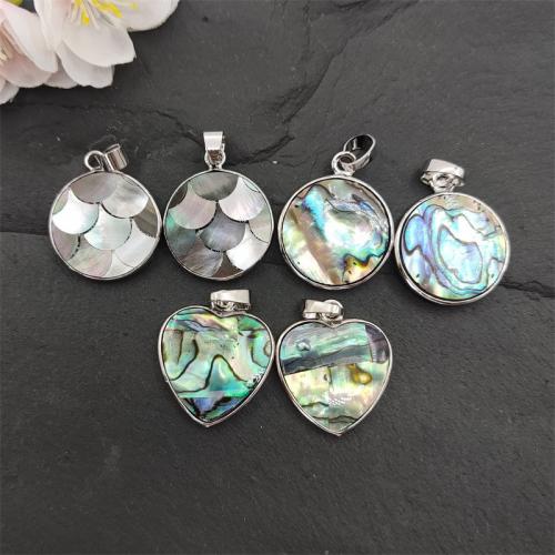 Brass Shell Pendants, with Brass, silver color plated, random style & fashion jewelry & DIY & mixed, mixed colors [