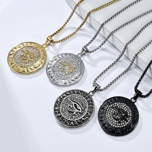 Stainless Steel Jewelry Necklace, 304 Stainless Steel, polished, fashion jewelry & Unisex & with rhinestone 40mm Approx 60 cm 