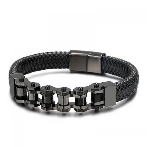 bracelet de cordon en PU , cuir PU, avec Acier inoxydable 304, Placage ionique sous vide, bijoux de mode & pour homme, plus de couleurs à choisir Environ 21 cm, Vendu par PC[